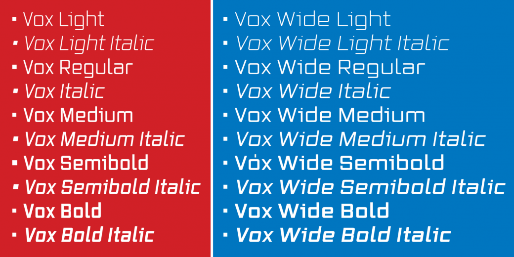 Ejemplo de fuente Vox Wide Light Italic
